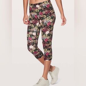 Lululemon Wunder Under Floral Cropped 21” Leggings Black Multi size 10